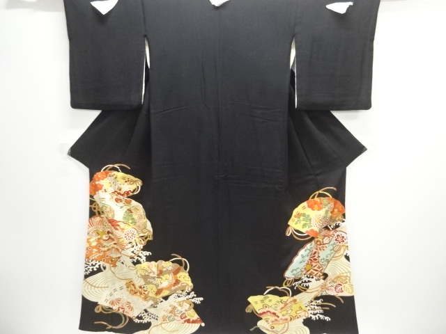 JAPANESE KIMONO / ANTIQUE TOMESODE / SILK / KINSHA / WOVEN CRANE